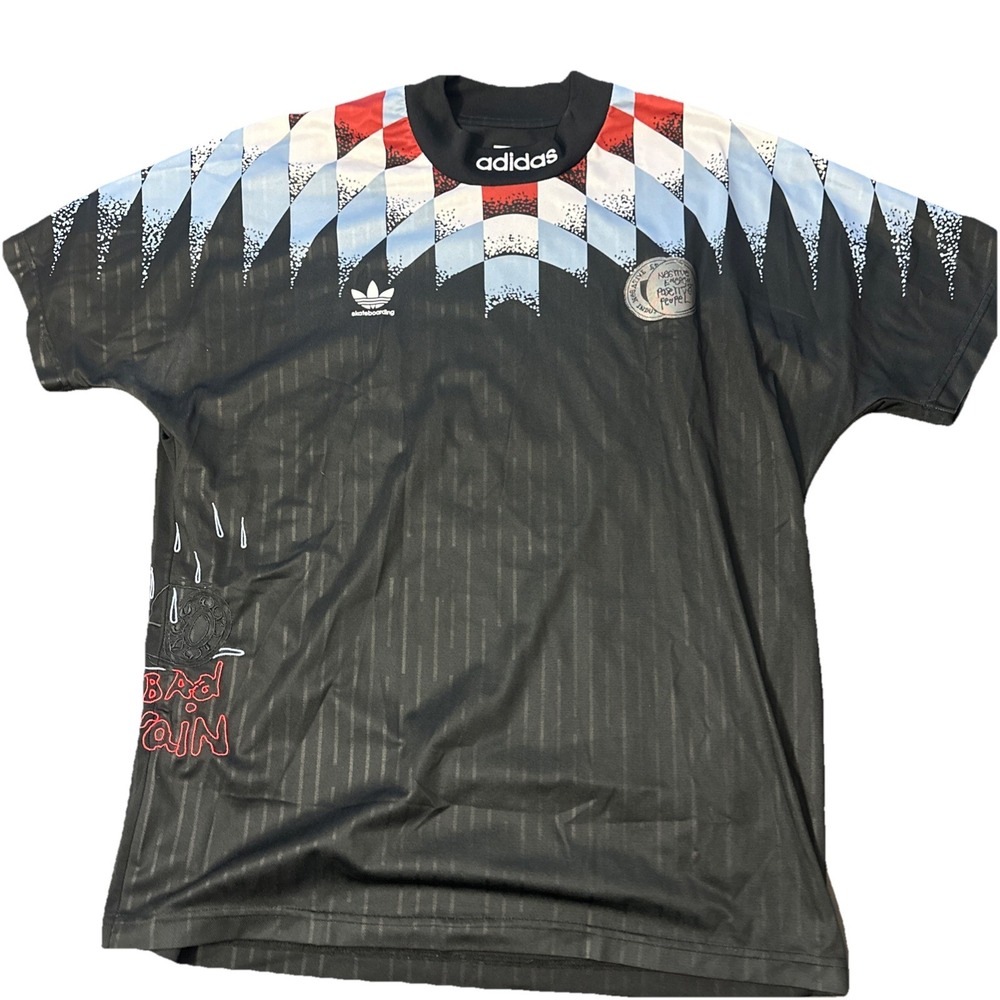 ADIDAS SKATEBOARDING SILVAS JERSEY SHIRT BLACK WHITE BLUE Mens XL